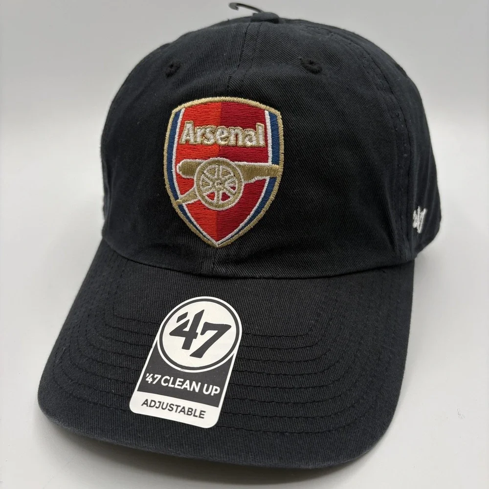 Arsenal 47 Brand Hat Clean Up Strap Back One Size Cap Black Soccer Football NEW